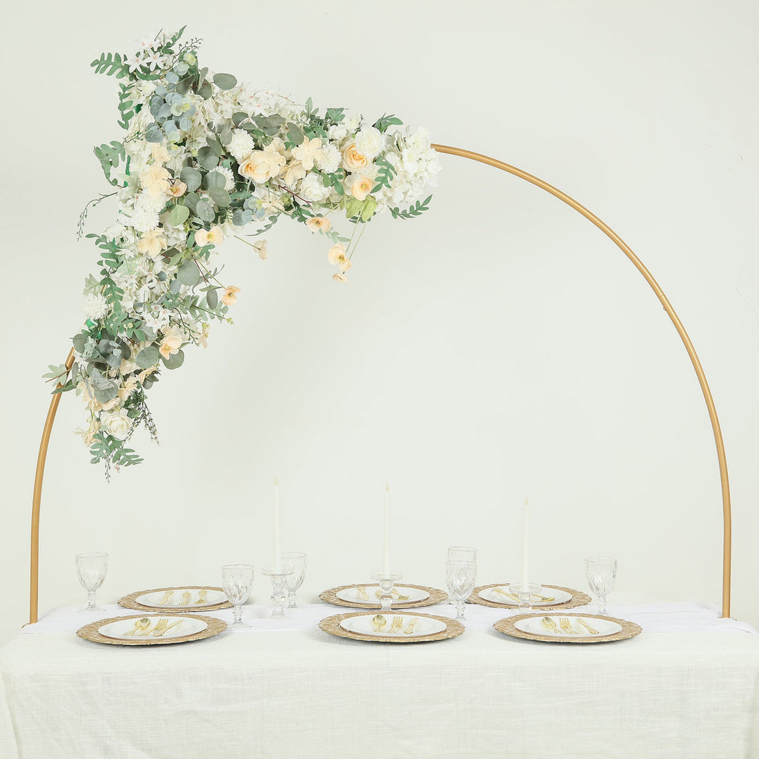 Gold Metal Over-The-Table Rod Stand with Clamps, Round Top Balloon Arch Flower Stand for Wedding