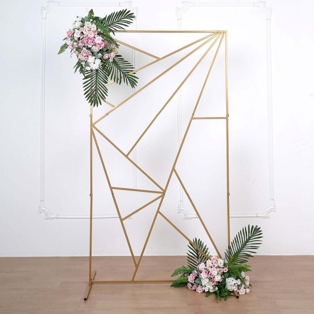 Gold Metal Rectangular Geometric Wedding Backdrop Floor Stand 6ft Tall