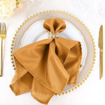 5 Pack Gold Cloth Napkins with Hemmed Edges, Reusable Polyester Dinner Linen Napkins - 20"x20"