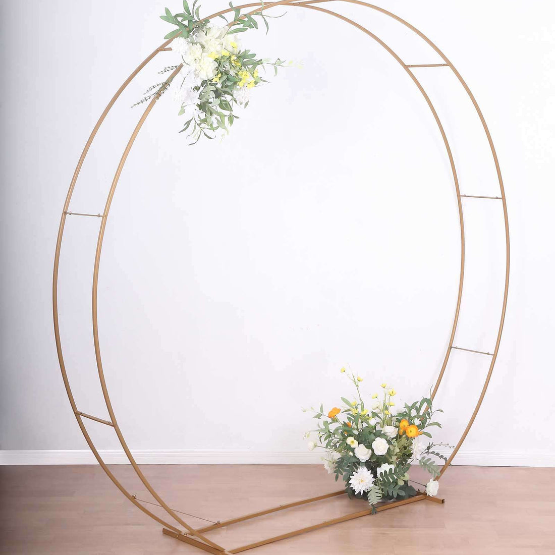 Heavy Duty Gold Metal Double Hoop Wedding Arch Photo Backdrop Stand, Round Wedding Arbor Floral