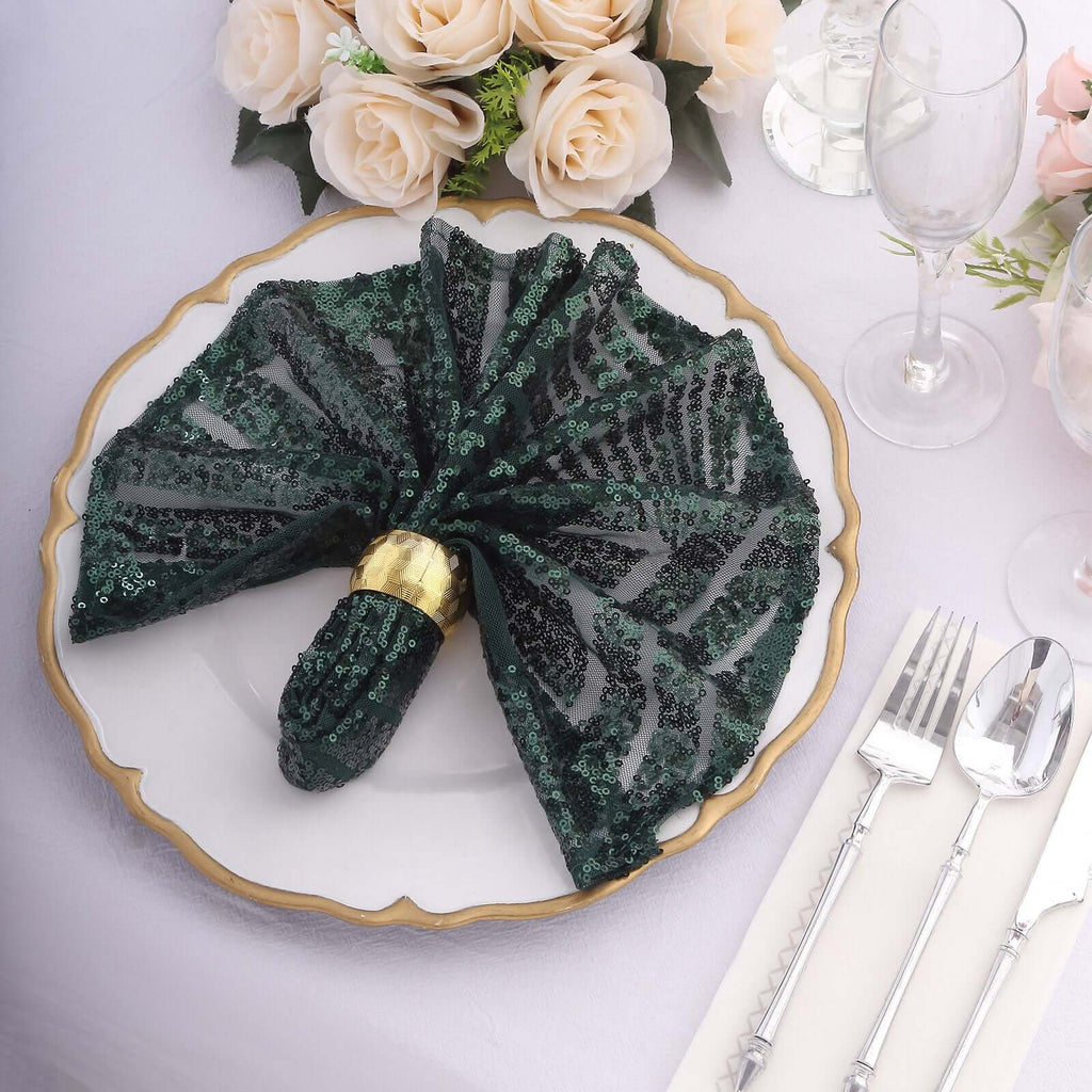 Hunter Emerald Geometric Sequin Dinner Napkins | eFavormart.com