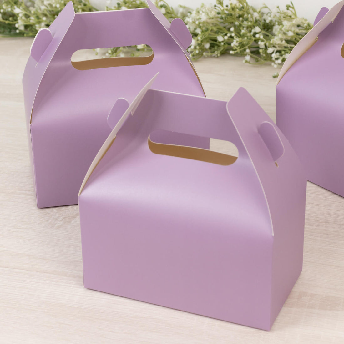 25 Pack Party Favor Gift Tote Gable Boxes, Matte Lavender Lilac Candy Treat Boxes - 6inch