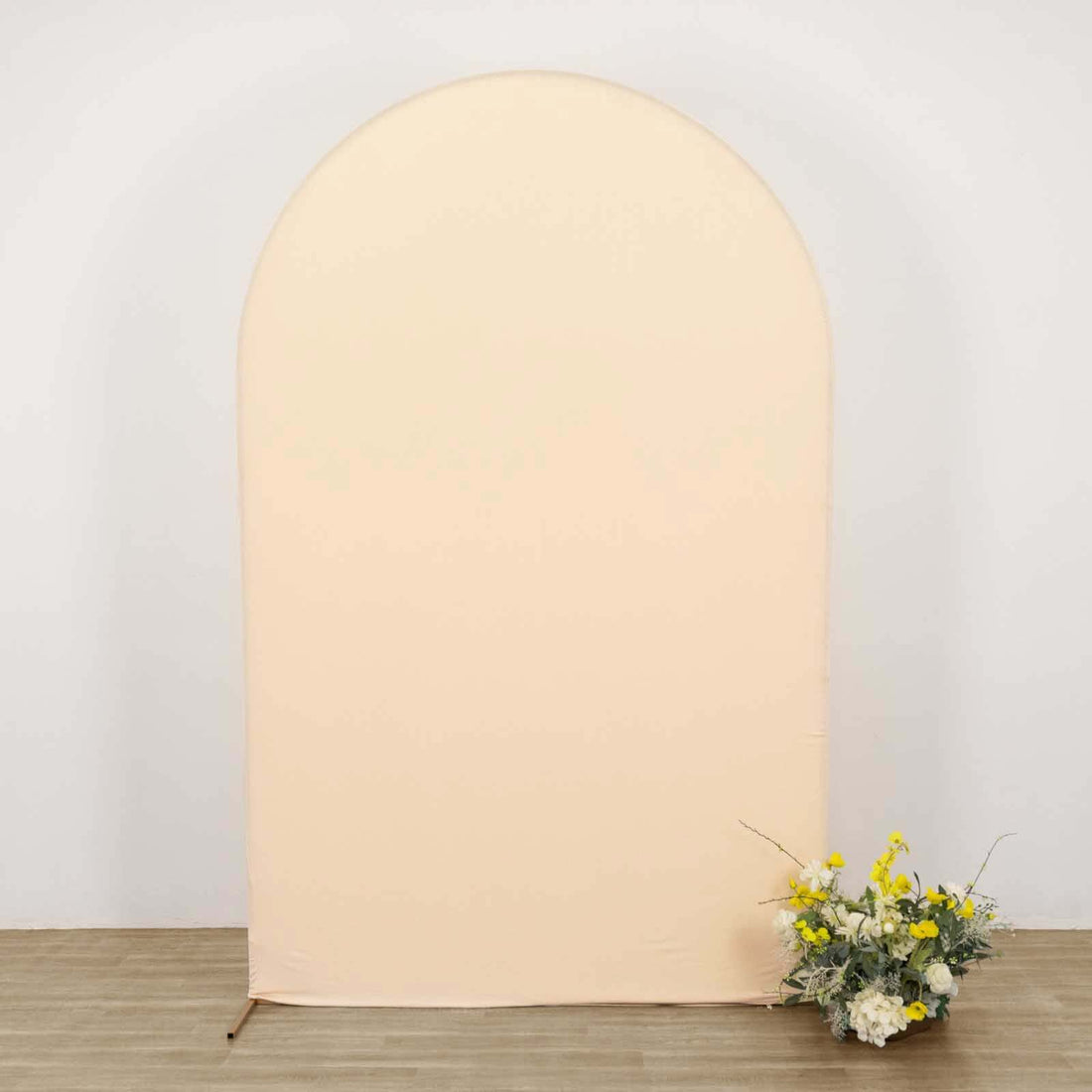 Matte Beige Spandex Fitted Chiara Backdrop Stand Cover For Round Top Wedding Arch