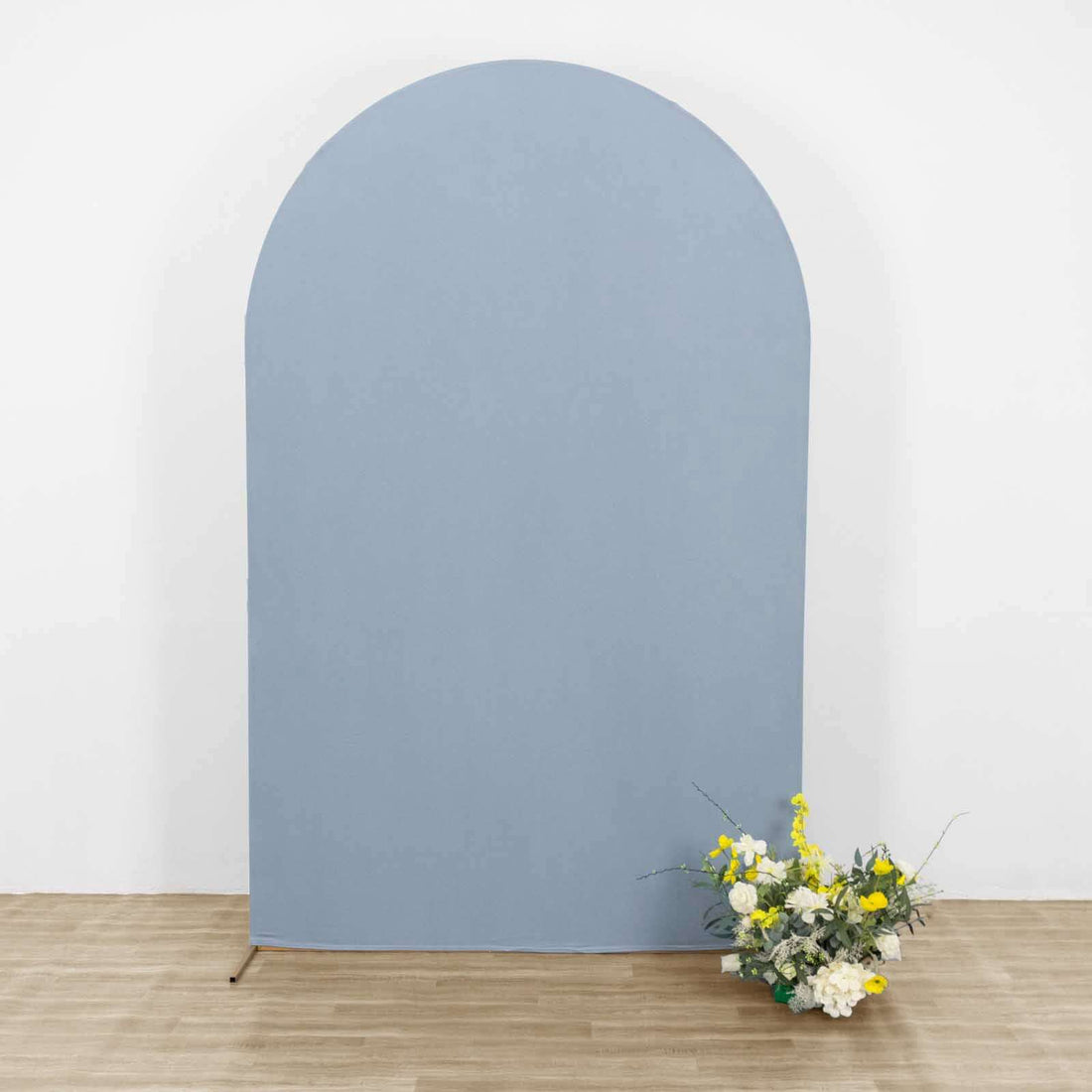 Matte Dusty Blue Spandex Fitted Chiara Backdrop Stand Cover For Round Top Wedding Arch