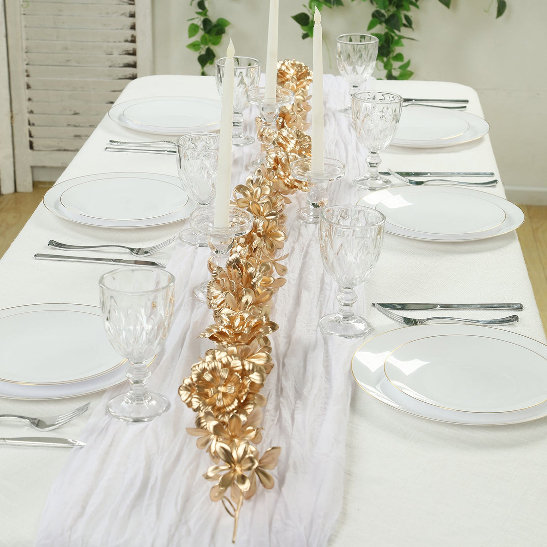 Metallic Gold Artificial Flower Garland – 6.5ft Magnolia & Jasmine Hanging Vine for Table