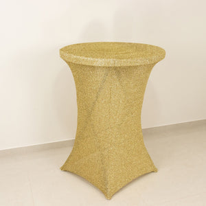Metallic Spandex Fitted Glitter Cocktail Table Cover 36" Round Champagne - Exquisite Stretch Fit for High Top Tables