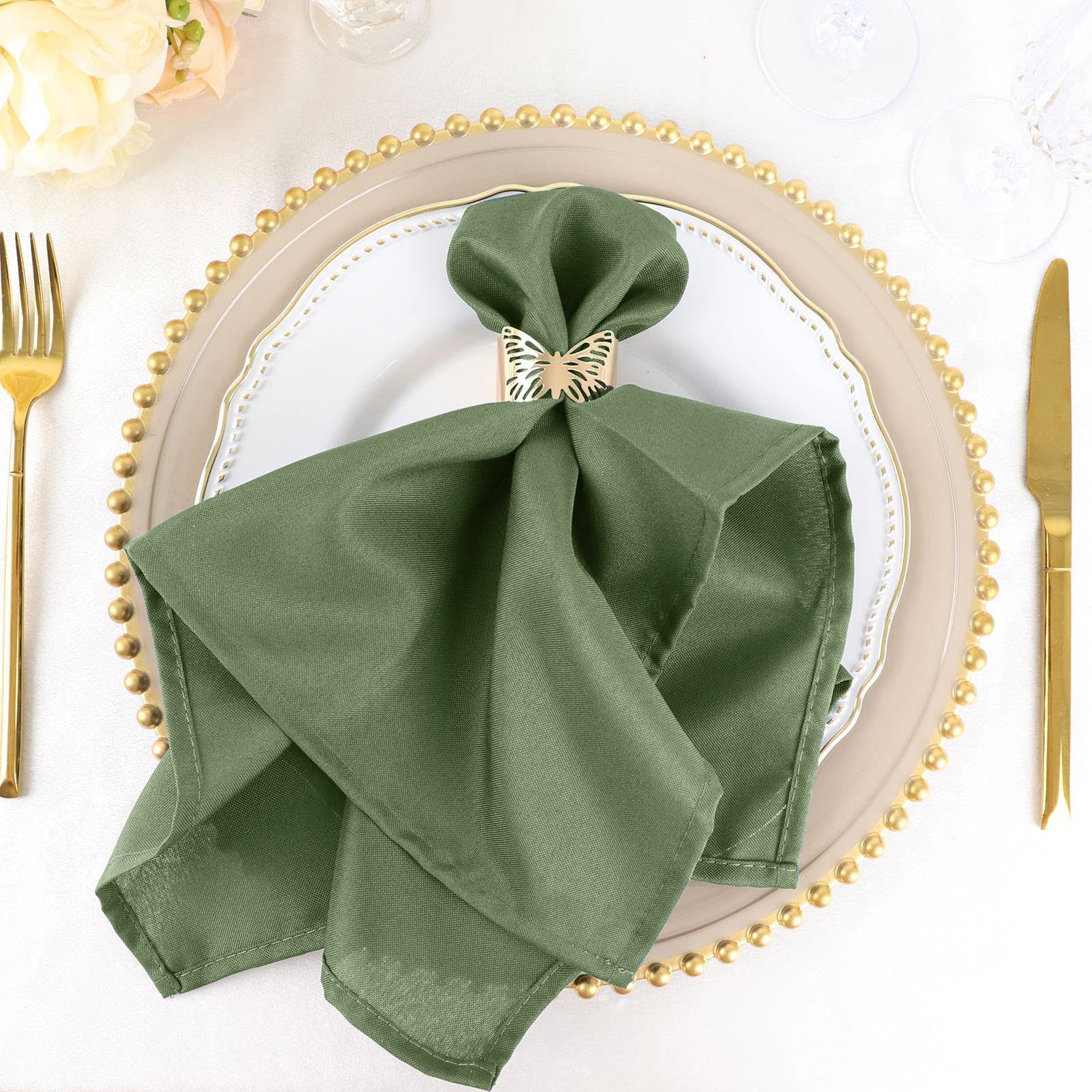 Sapphire-Web Olive Green 18 by 18 Inches Cotton Napkins Set of 12