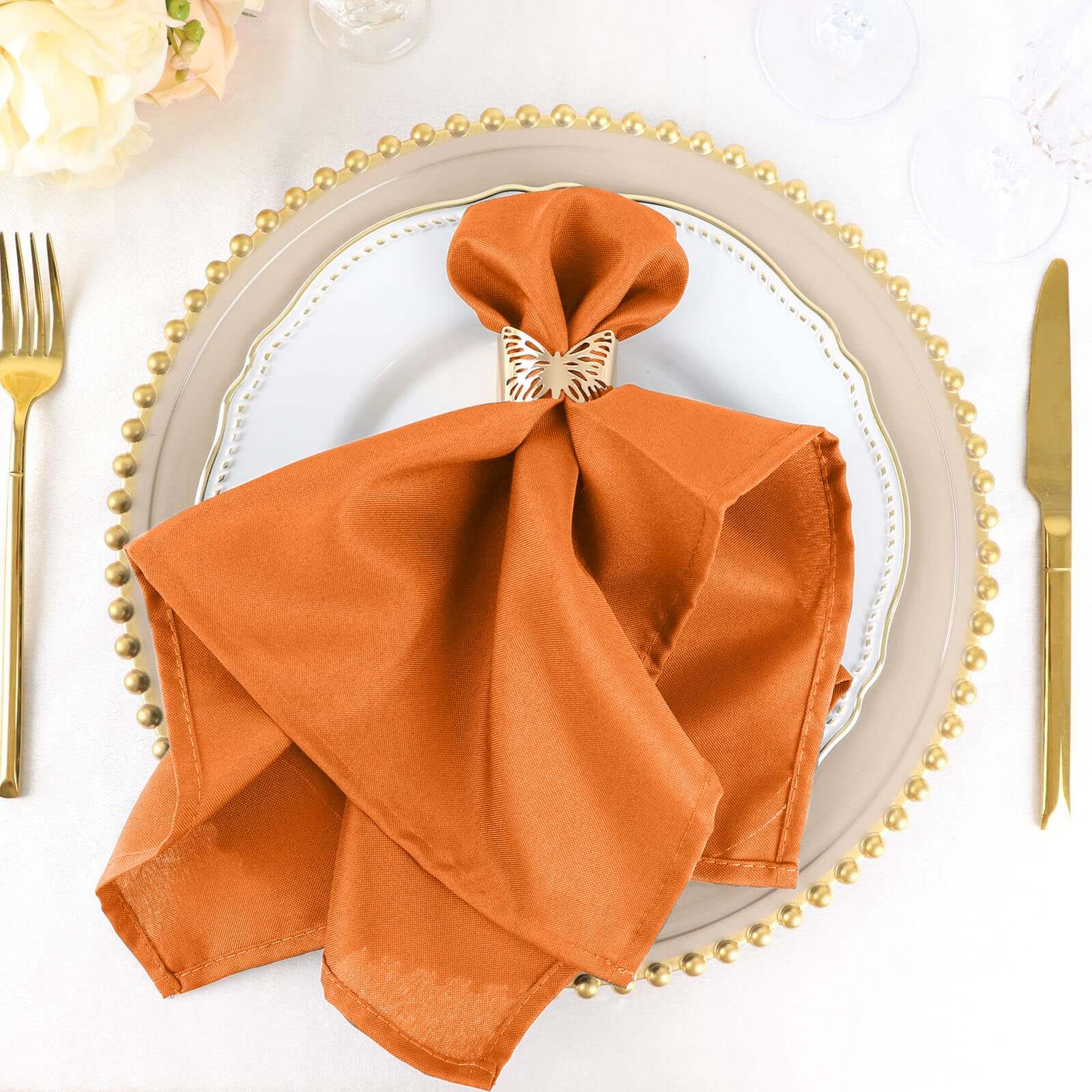 Orange Cloth Polyester Dinner Napkins | eFavormart.com