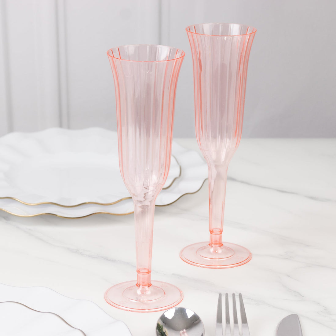 24-Pack Plastic Champagne Flutes 6oz Transparent Blush Flared Design - Disposable Glasses