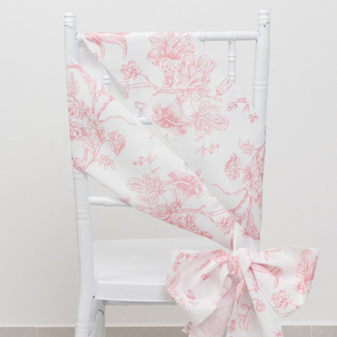 White Pink French Toile Polyester Chair Sashes 6x108inch, Elegant Chair Ties for Weddings, Parties