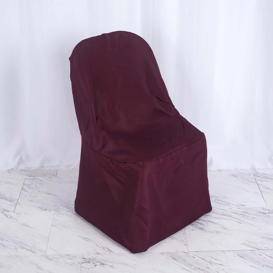 Burgundy Polyester Folding Chair Cover, Reusable Stain Resistant Slip On Chair Cover