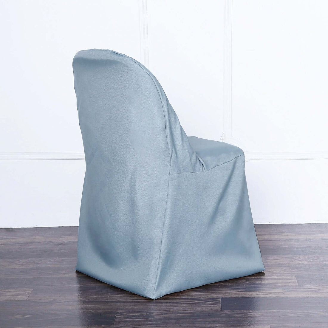 Dusty Blue Polyester Folding Chair Cover, Reusable Stain Resistant Slip On Chair Cover