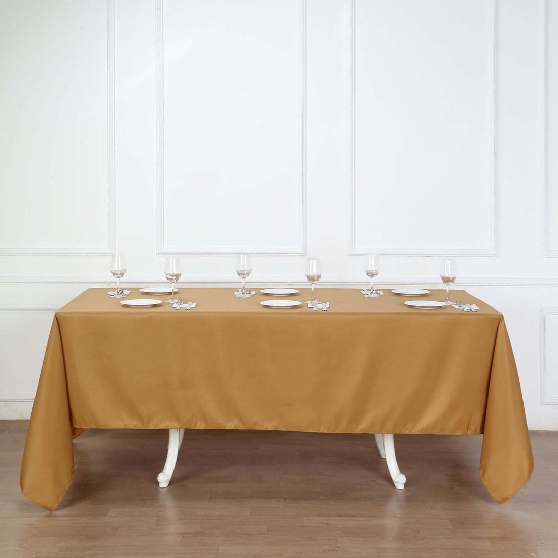 72x120Inch Gold Polyester Polyester Rectangle Tablecloth, Reusable Linen Tablecloth