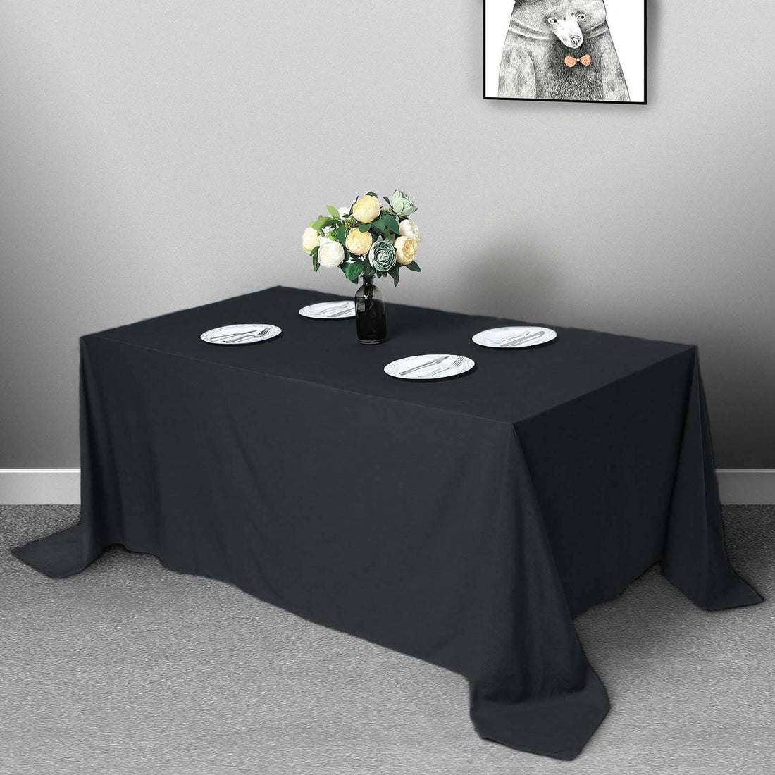 90 Inch x 132 Inch Polyester Rectangular Tablecloth In Black