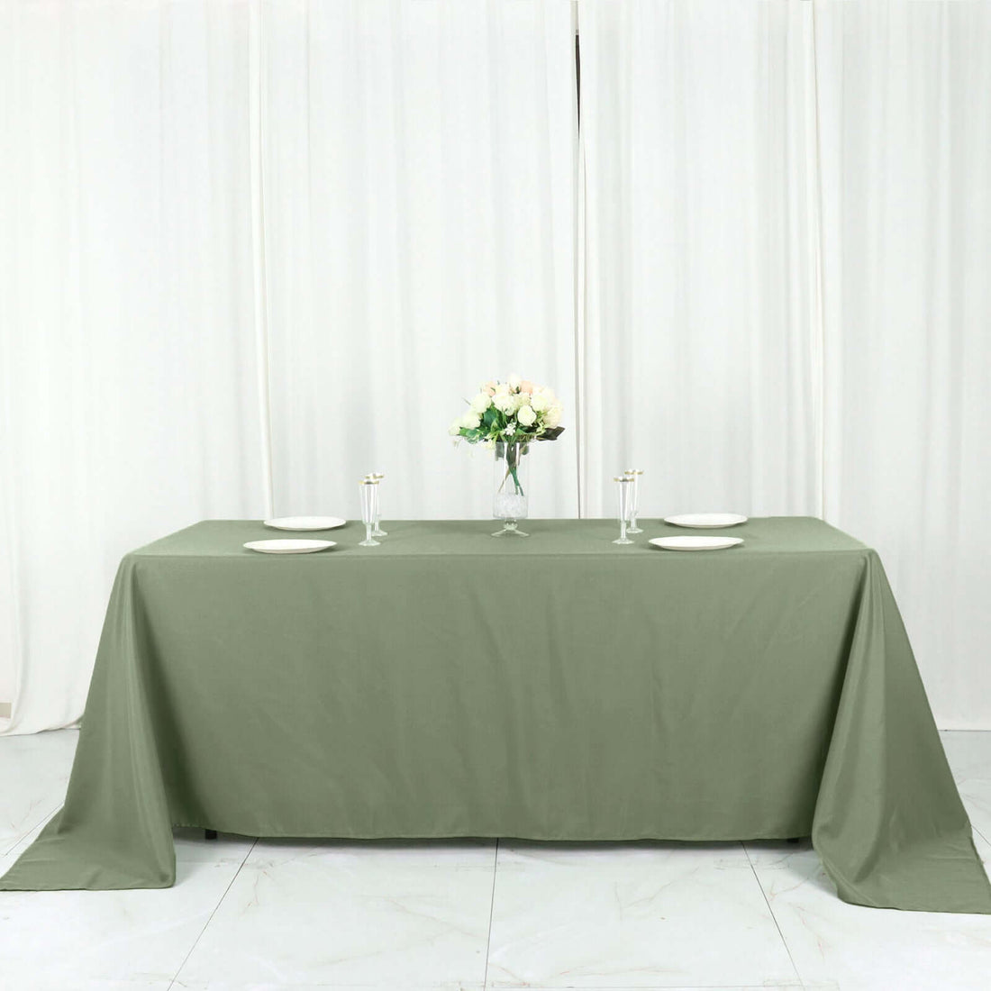 90x132 Inch Eucalyptus Sage Green Polyester Rectangular Tablecloth