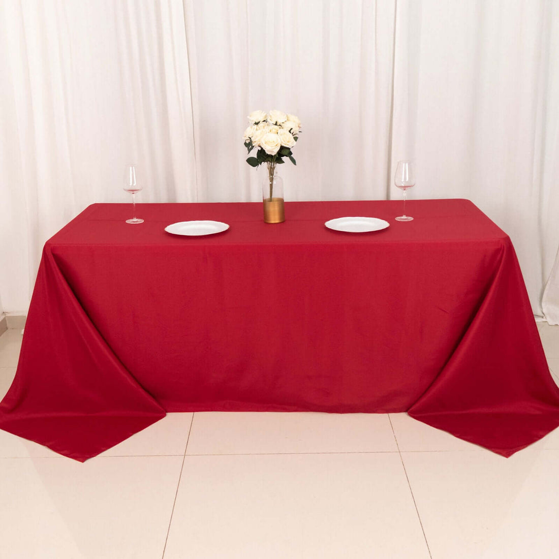 90inch x 132inch Wine Seamless Polyester Rectangular Tablecloth