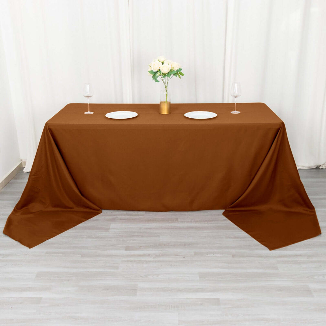 90x156inch Cinnamon Brown Seamless Polyester Rectangular Tablecloth