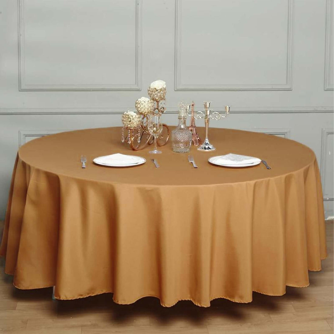 108inches Gold Polyester Round Tablecloth