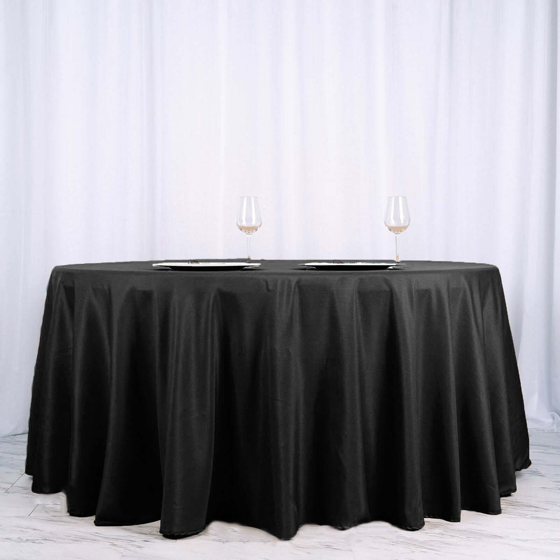 120" Black Polyester Round Tablecloth