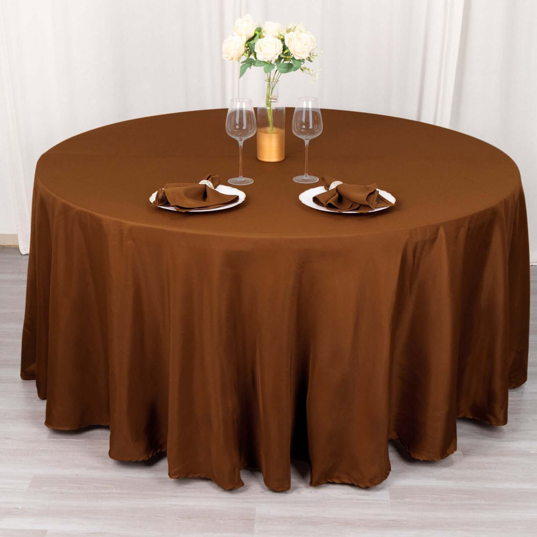 120inch Cinnamon Brown Seamless Polyester Round Tablecloth