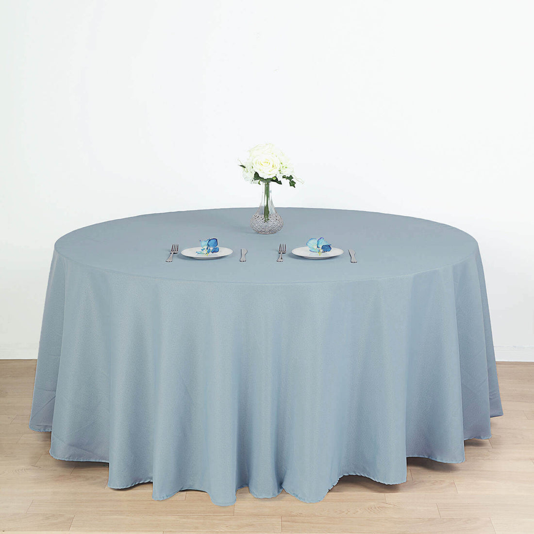Dusty Blue Seamless Polyester Round Tablecloth 120 Inch