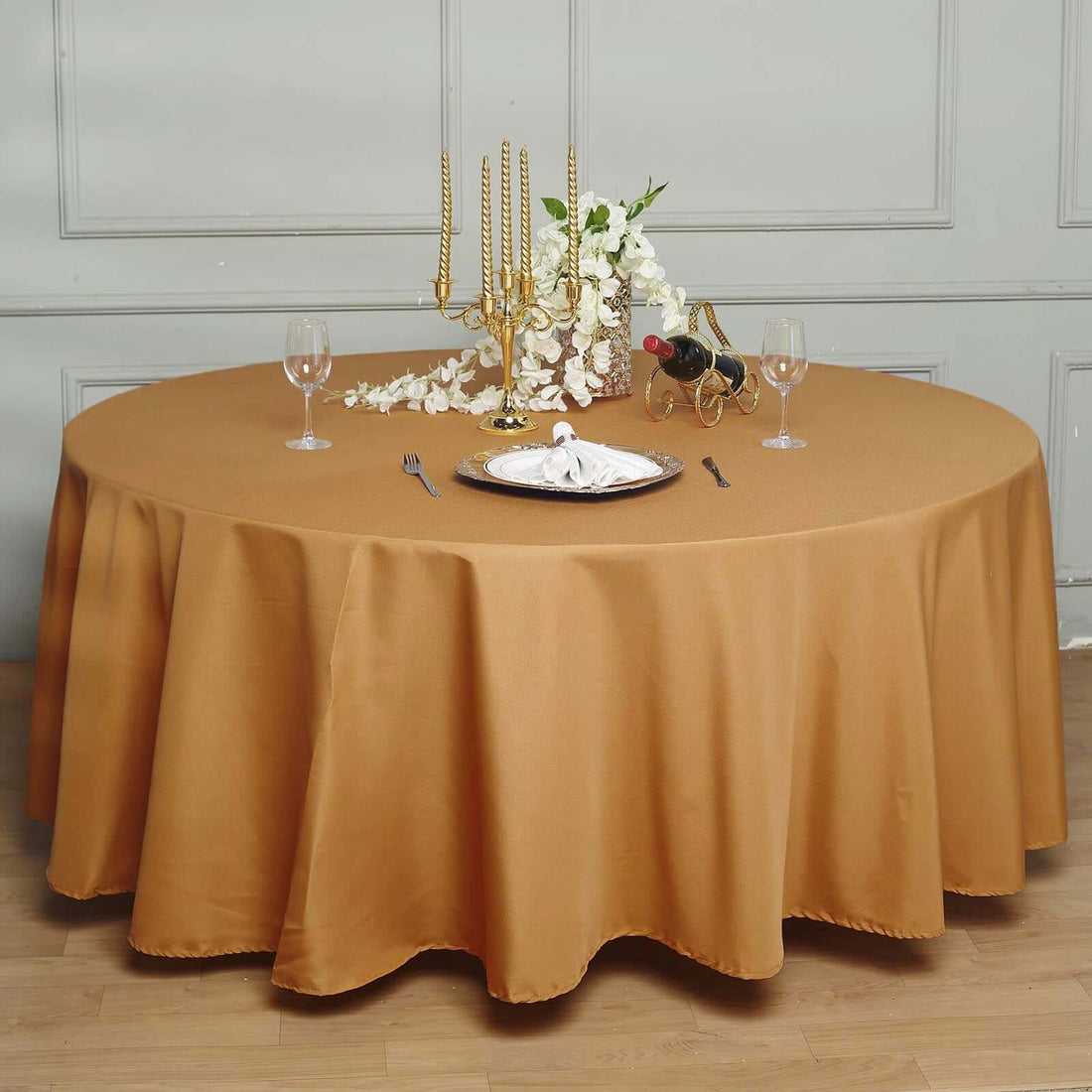 120 inches Gold Polyester Round Tablecloth