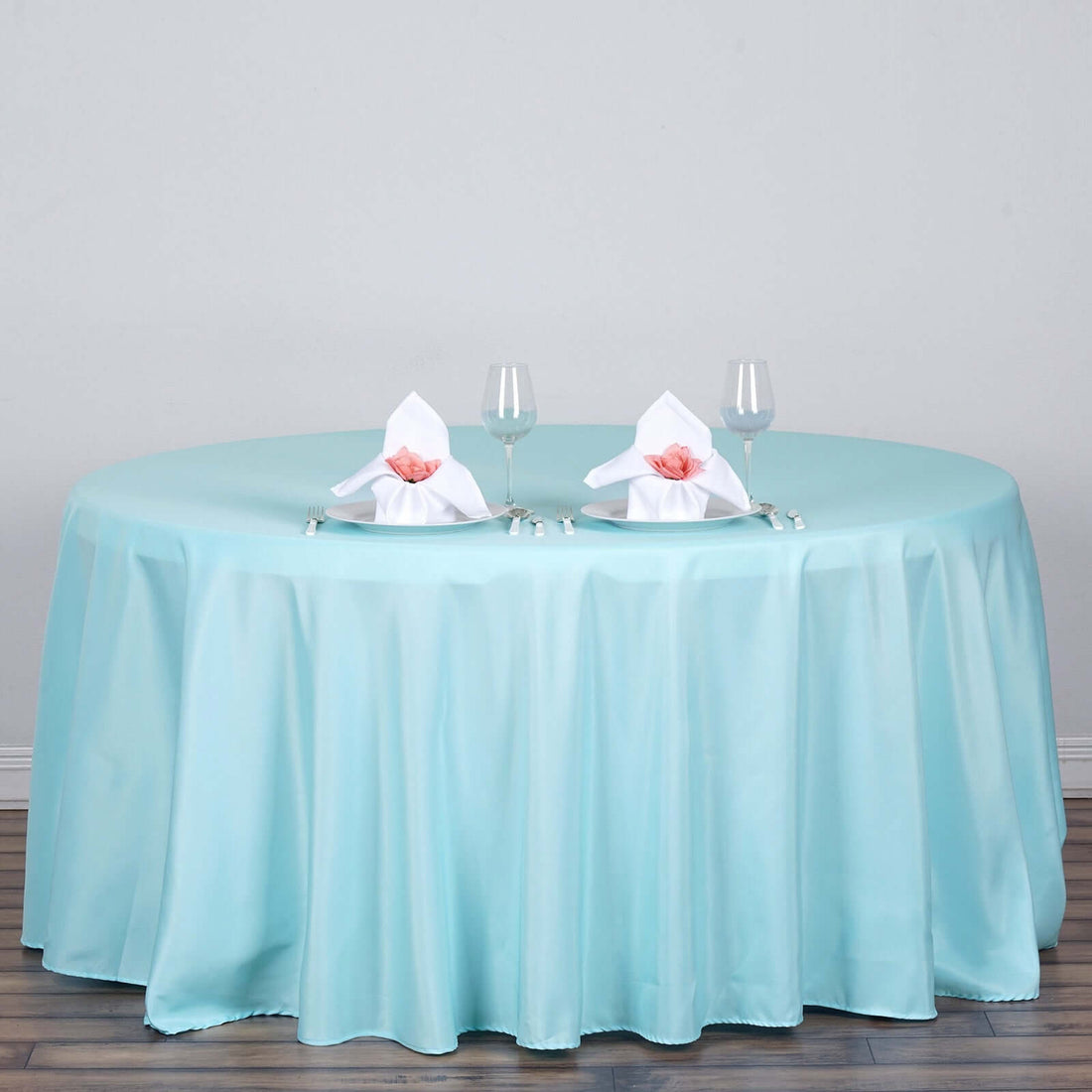 120 inch Blue Polyester Round Tablecloth