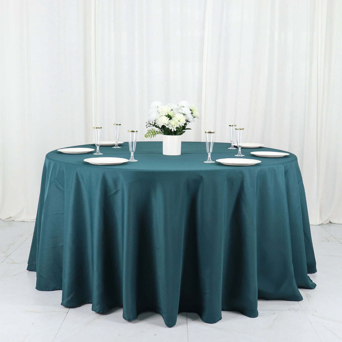 120 Inch Teal Round Polyester Tablecloth