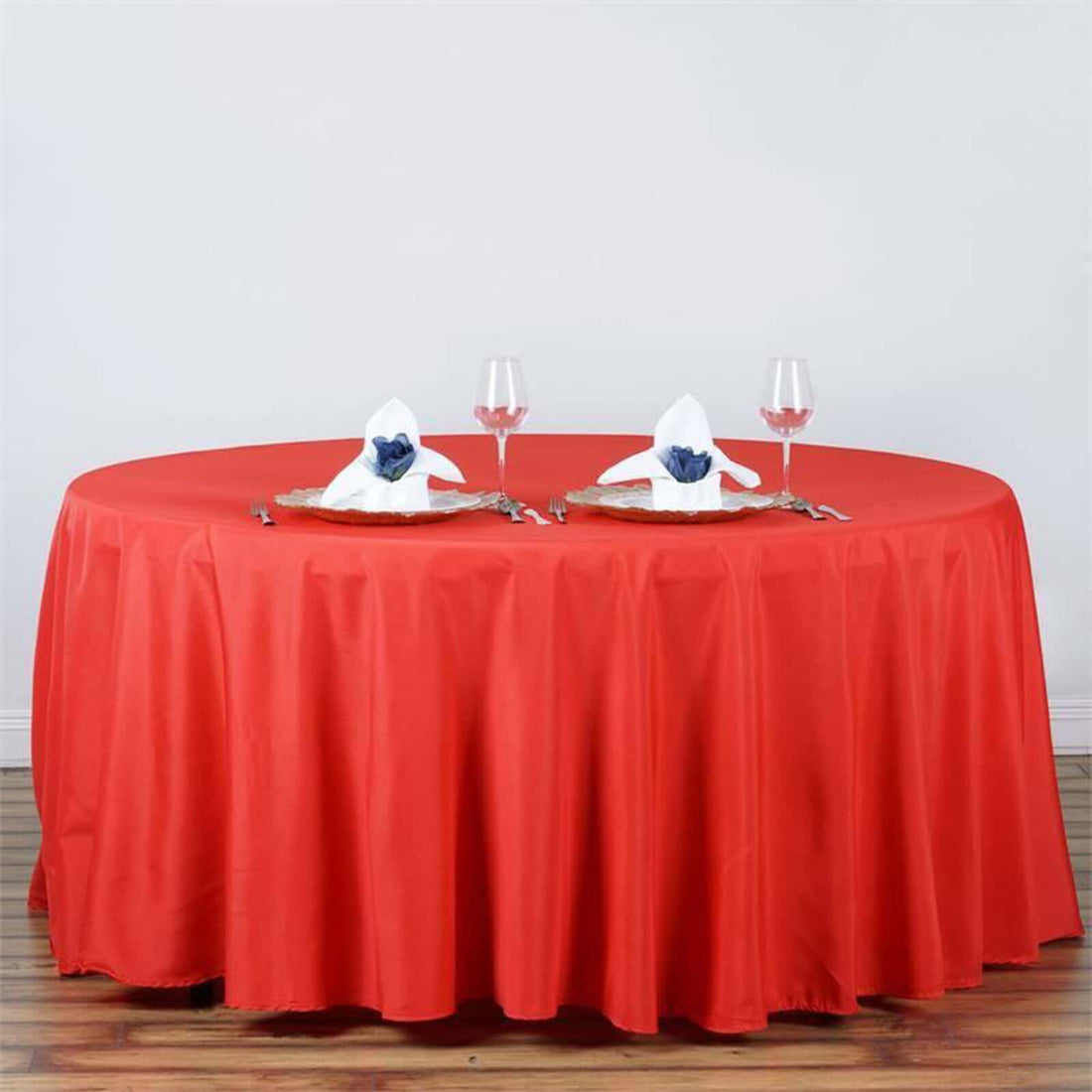 120" Red Polyester Round Tablecloth