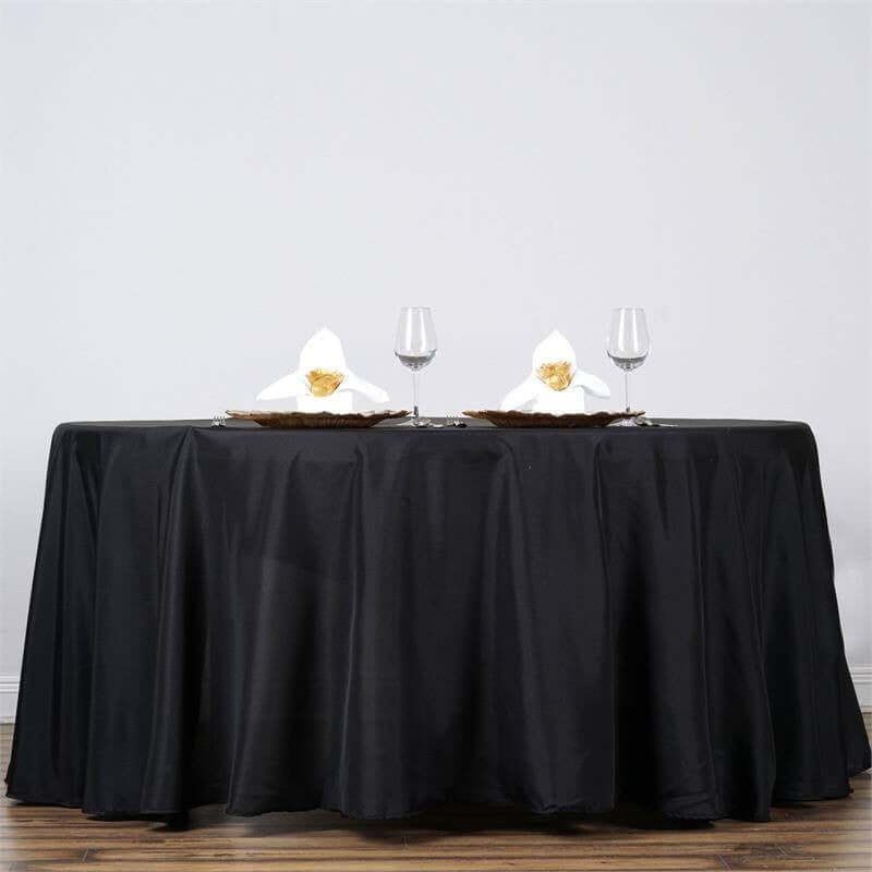 132Inch Black Seamless Polyester Round Tablecloth
