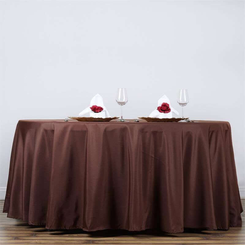 132Inch Chocolate Seamless Polyester Round Tablecloth