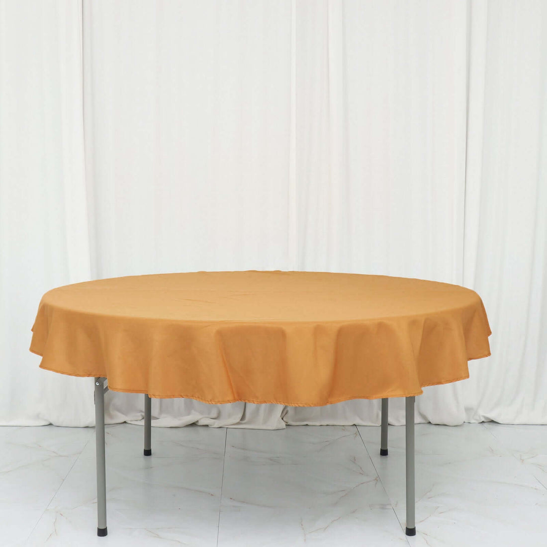 70 Inch Round Shaped Gold Polyester Linen Tablecloth