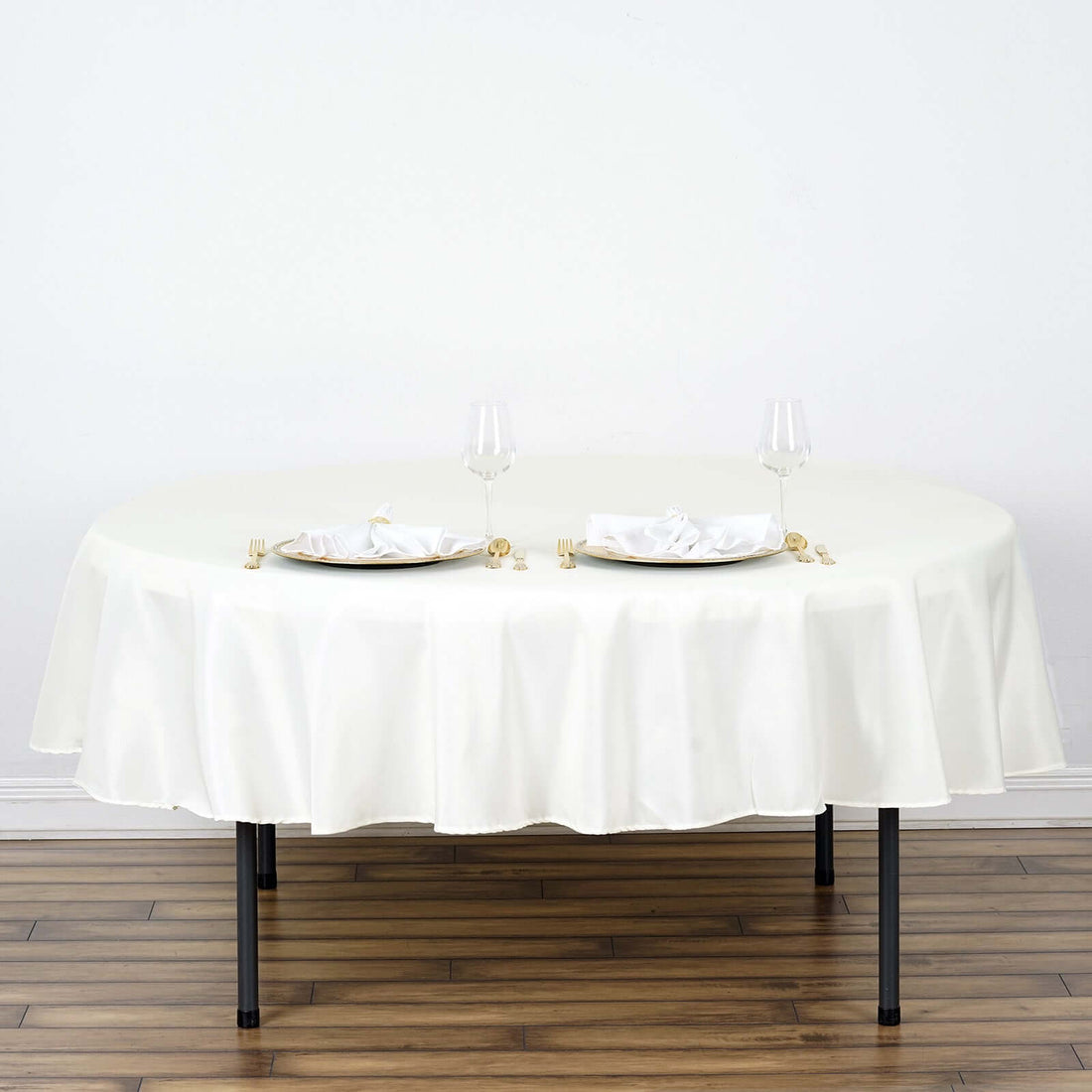 90 Inch Polyester Round Tablecloth In Ivory