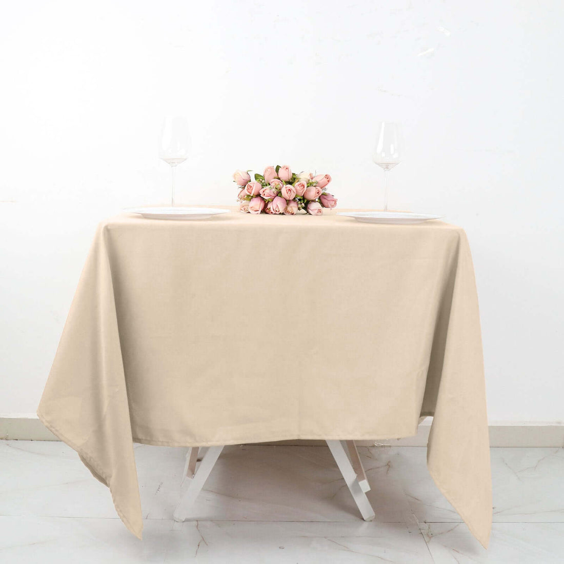 70 Inch Square Polyester Tablecloth In Nude