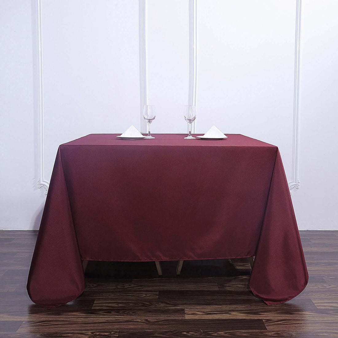 90 Inch Burgundy Polyester Square Tablecloth