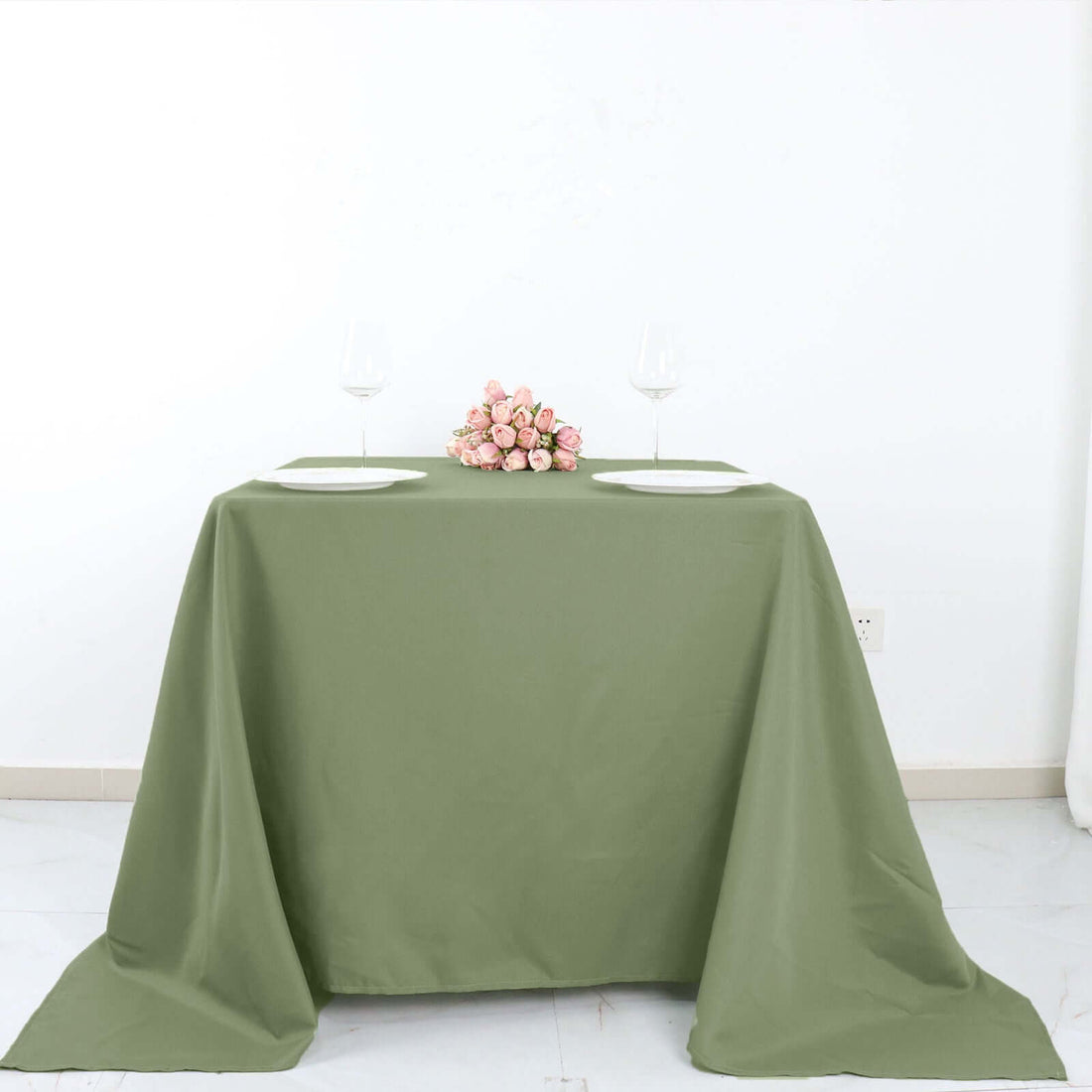 Eucalyptus Sage Green 90 Inch Square Polyester Tablecloth