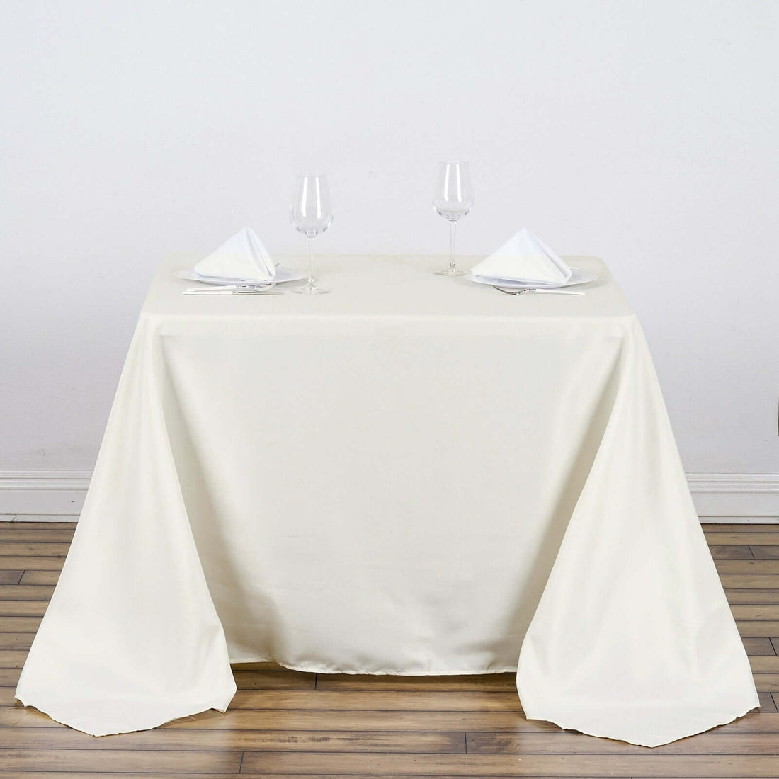 Square Ivory Polyester Tablecloth 90 Inch