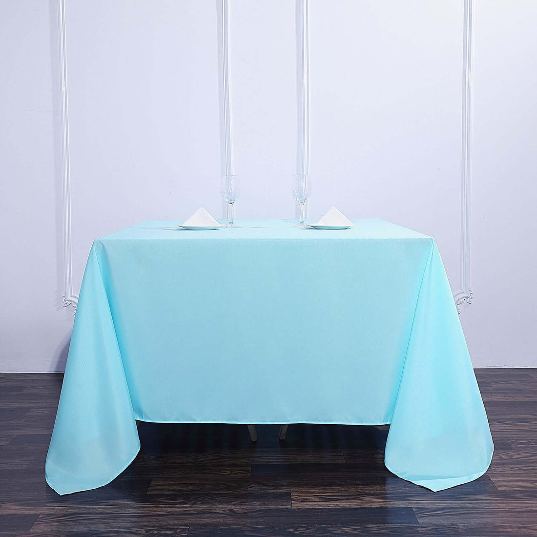 90 Inch Blue Square Polyester Tablecloth