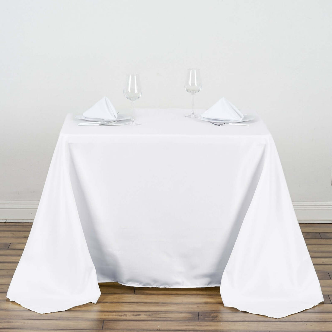 Square White Polyester Tablecloth 90 Inch