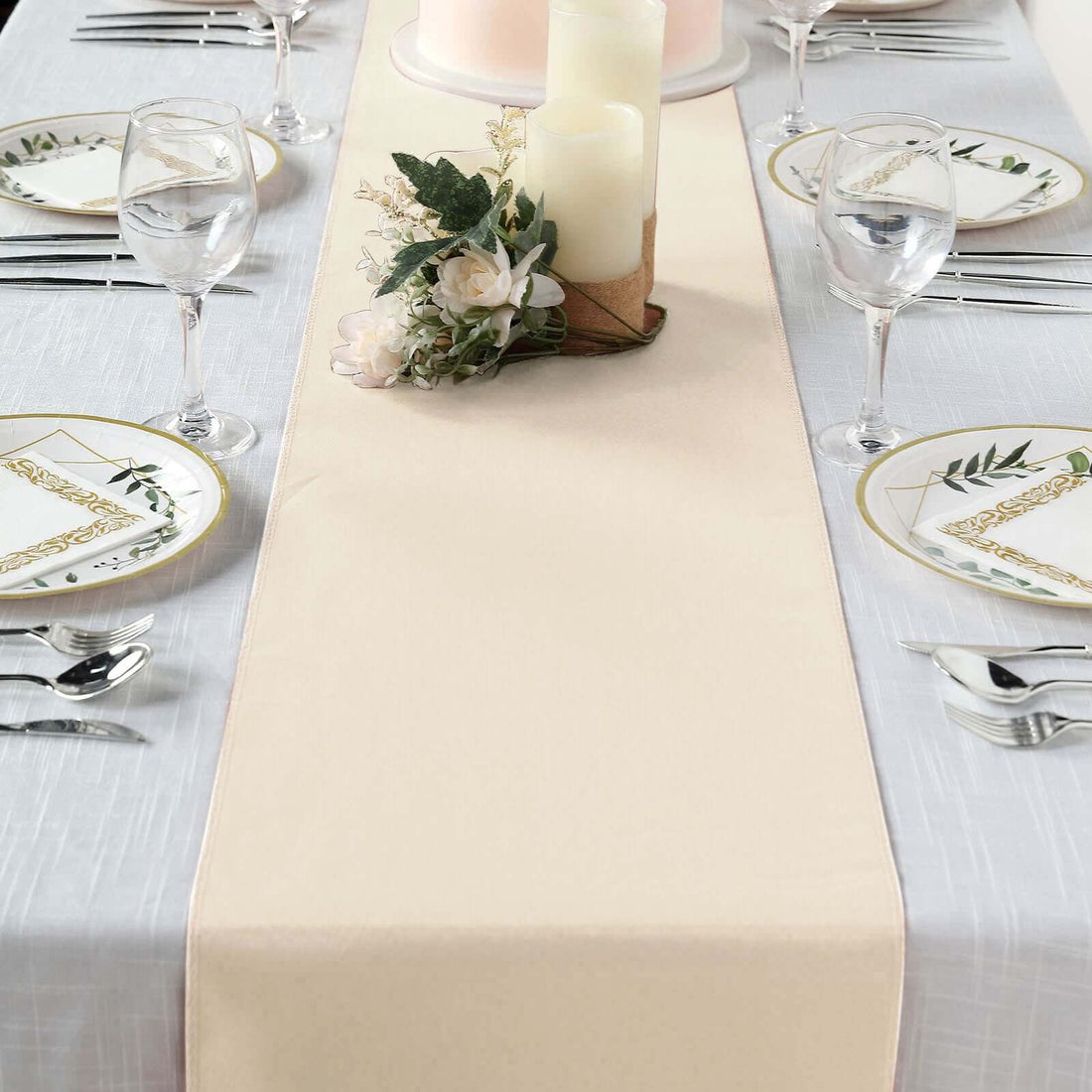 12"x108" Beige Polyester Table Runner
