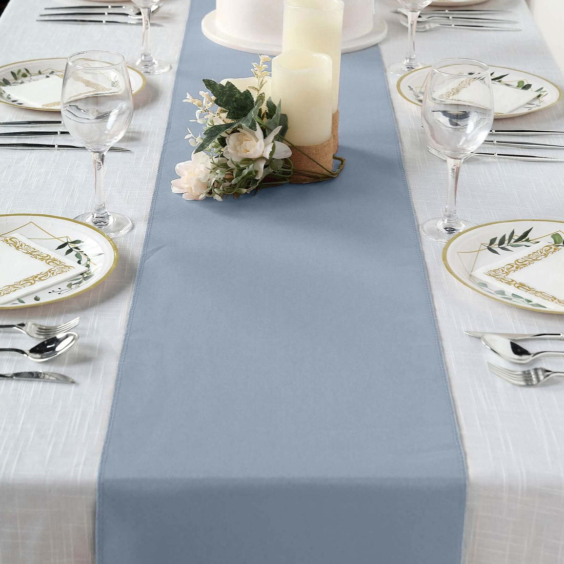 12 Inch x 108 Inch Dusty Blue Round Polyester Table Runner