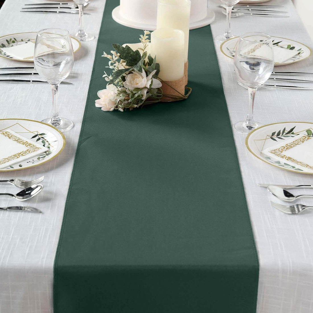 Polyester Table Runner 12 Inch x 108 Inch In Hunter Emerald Green