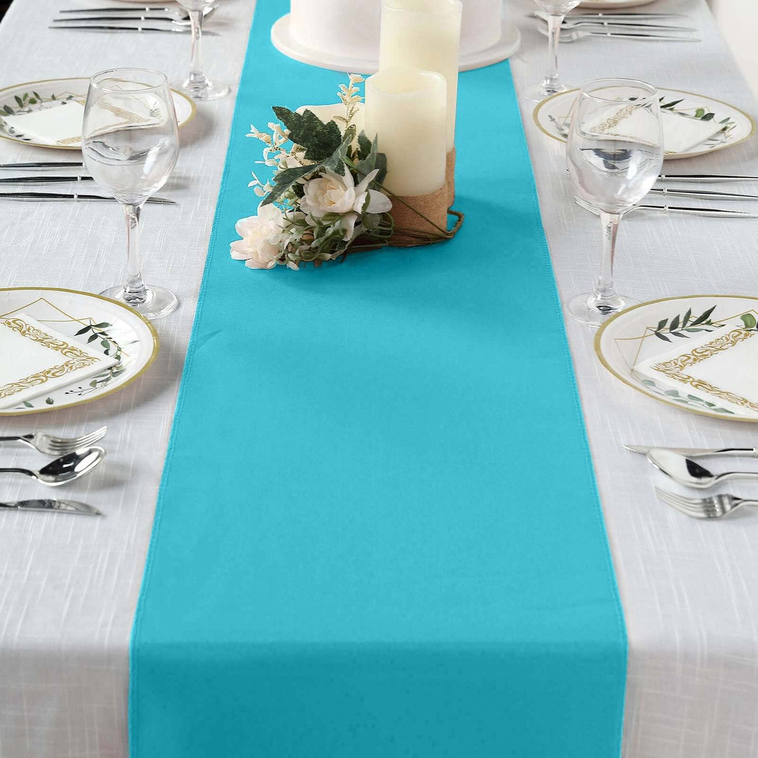 Turquoise Polyester Table Runner 12 Inch x 108 Inch