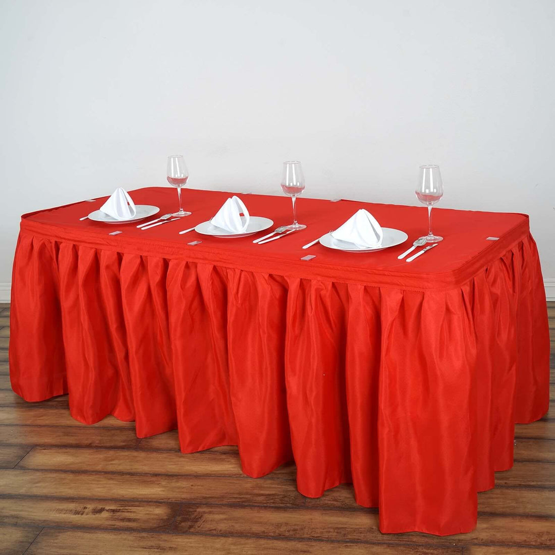 Red Pleated Polyester Table Skirt 21 Feet