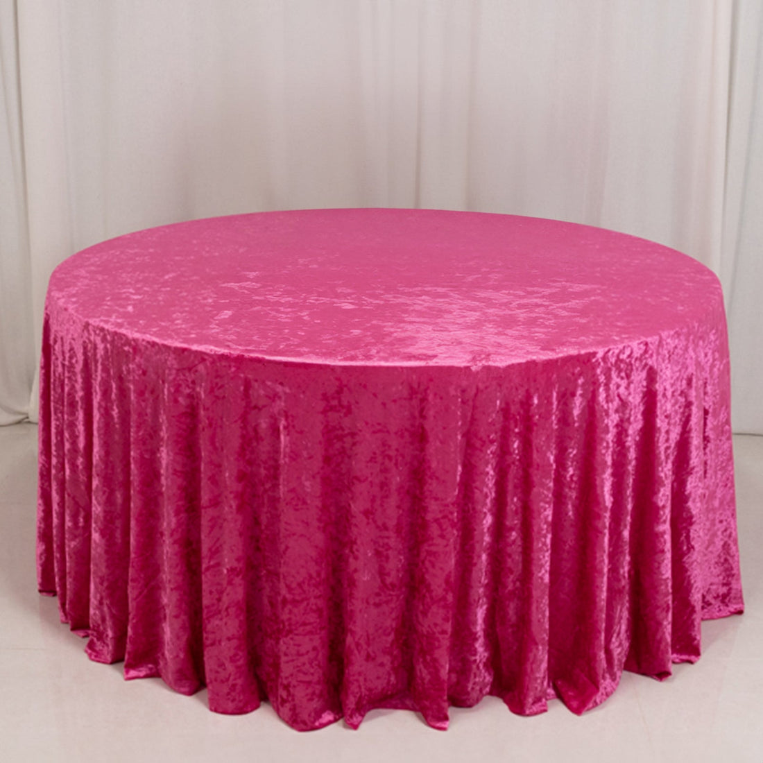 Fuchsia Premium Crushed Velvet Round Tablecloth 120inch for 5 Foot Table With Floor-Length Drop
