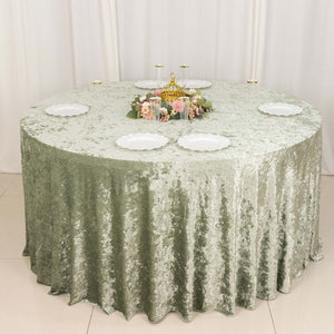 Premium Crushed Velvet Round Tablecloth 120" Sage Green - Seamless Soft & Reusable Table Cover