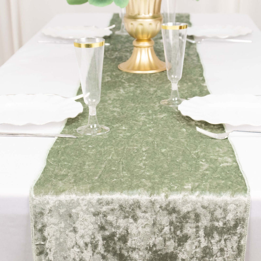 12inch x 108inch Sage Green Premium Crushed Velvet Table Runner – 190GSM