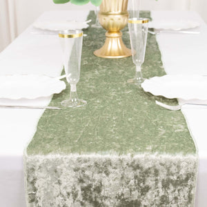 Premium Crushed Velvet Table Runner 12"x108" Sage Green - Soft & Classy Table Linen