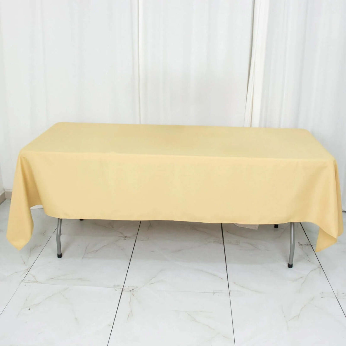 60x102inch Champagne 200 GSM Seamless Premium Polyester Rectangular Tablecloth