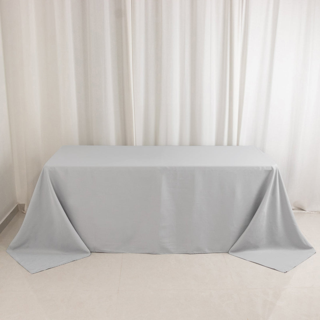 Silver Seamless Premium Polyester Rectangular Tablecloth 220GSM 90x132inch for 6 Foot Table 
